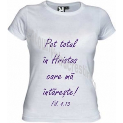 Tricou alb inscrptie mov Pot totul...